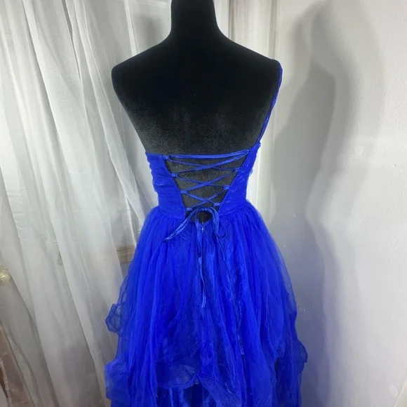 Blue One-Shoulder Prom Dress - Picture 8 of 11